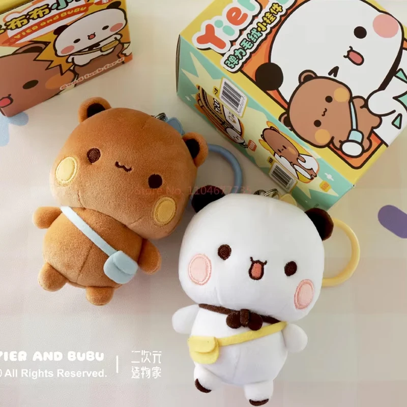 Panda original 20cm bubu e yier pingente bonecas bonito dos desenhos animados panda urso boneca chaveiro mochila pingente bonito pingente casal presente