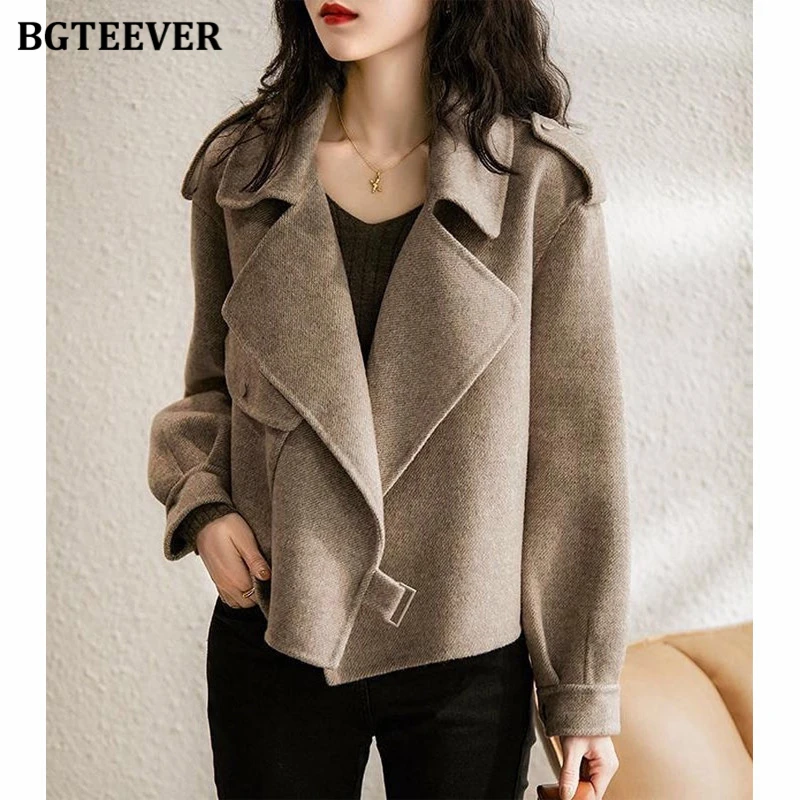 BGTEEVER Stylish Loose Women Woolen Jackets Autumn Winter Ladies Outwear Long Sleeve Thicken Warm Female Coats