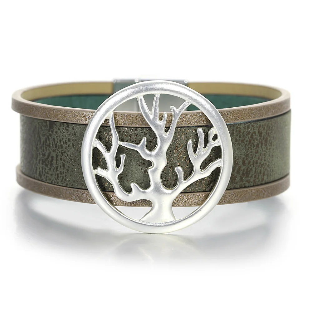 ALLYES Vintage Tree Of Life Leather Bracelet for Women Men Bohemian Simple Multilayer Chunky Bracelets & Bangles Charm Jewelry