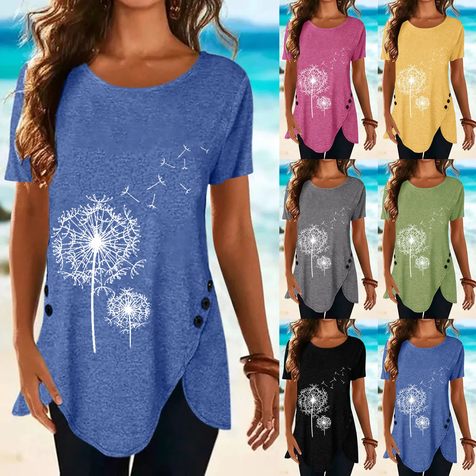 Woman's Tshirts Superior Quality spring/summer Dandelion Printing Short Sleeve Ladies Top t-shirt Dropshipping YYYdr4362