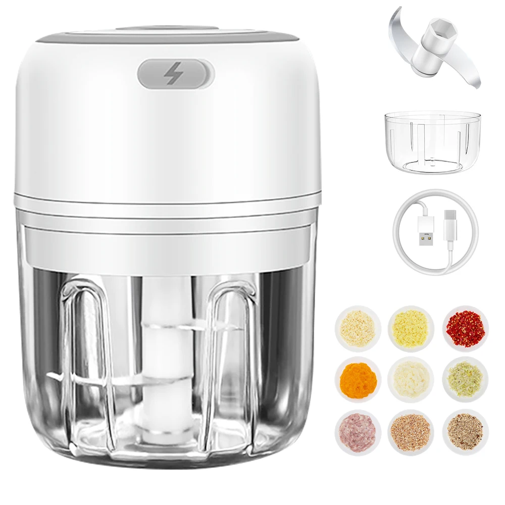 Petit broyeur d'ail électrique sans fil domestique, capacité 100ML/250ML, purée d'ail, lame amovible portable