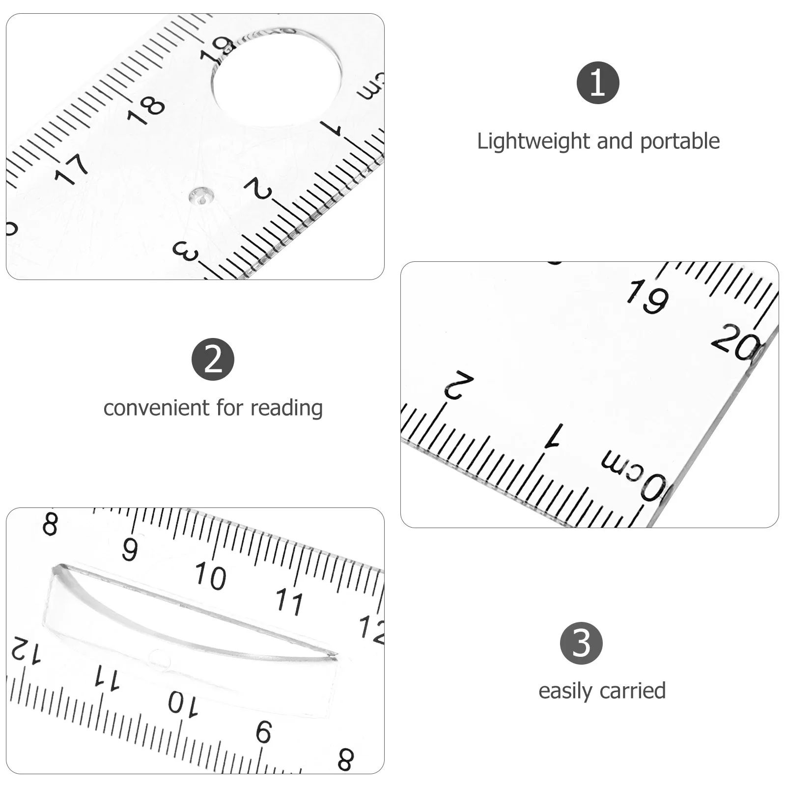 20 قطعة تصميم مكبر مسطرة بلاستيكية واضحة قياسات دقيقة مكتب التدريس الرسم أداة حاكم صياغة أداة