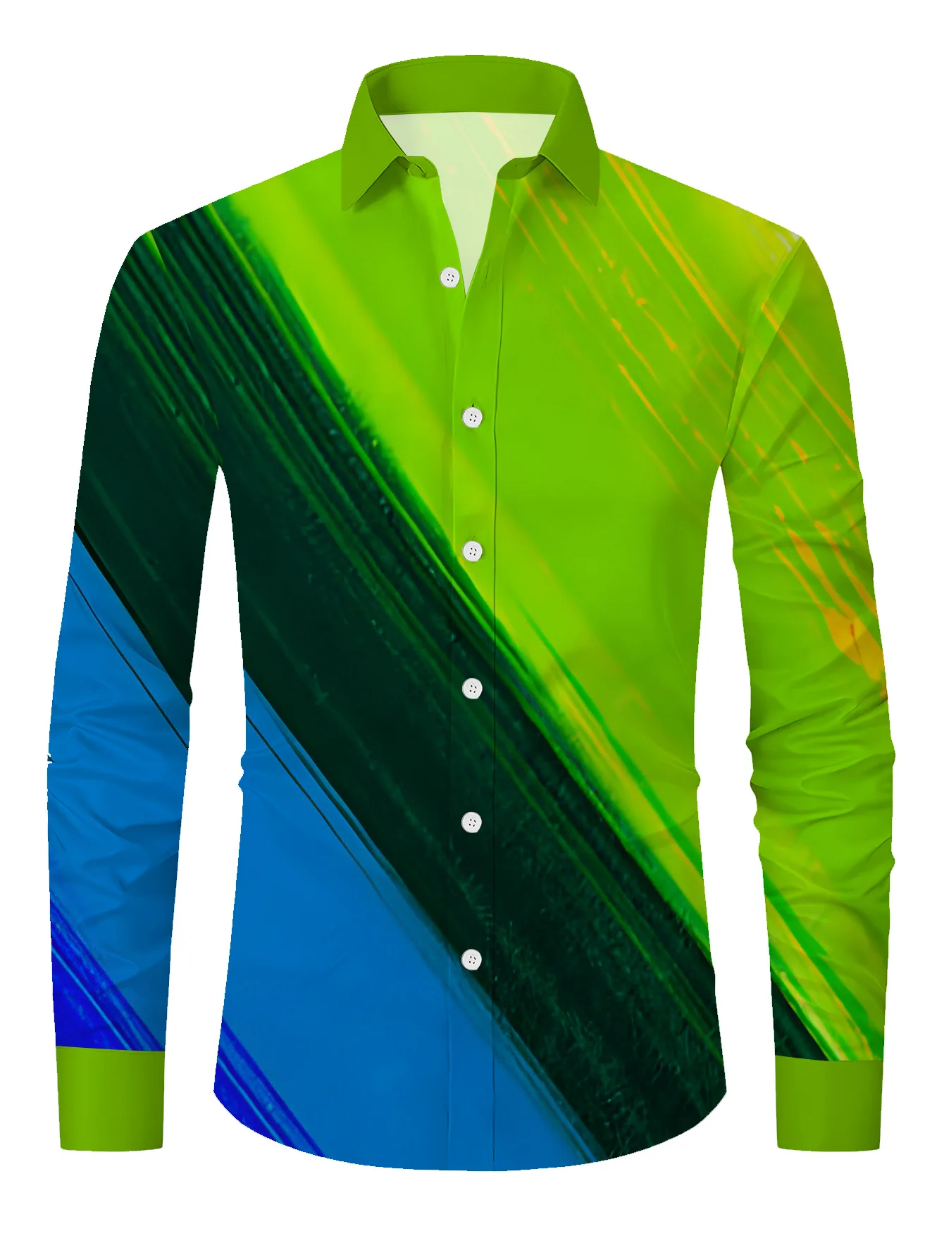 

Men's Geometric Print Long Sleeve Shirt - Stretch Polyester/Elastane Blend, Regular Fit Button-Up with Contrast Color Accents