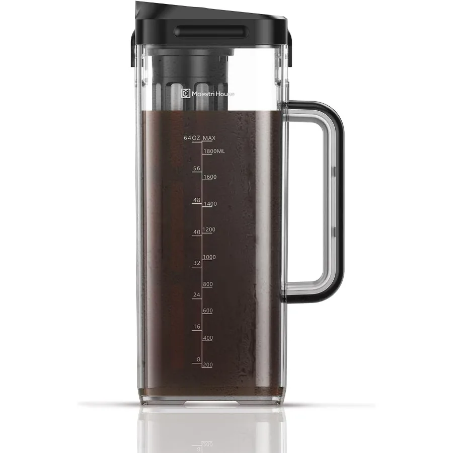 

Compact Cold Brew Coffee Maker, 64oz Iced Tea and Coffee Maker Brewer Space Saving Tritan Pitcher, 350 Mesh Filter, 100% Leak-Pr