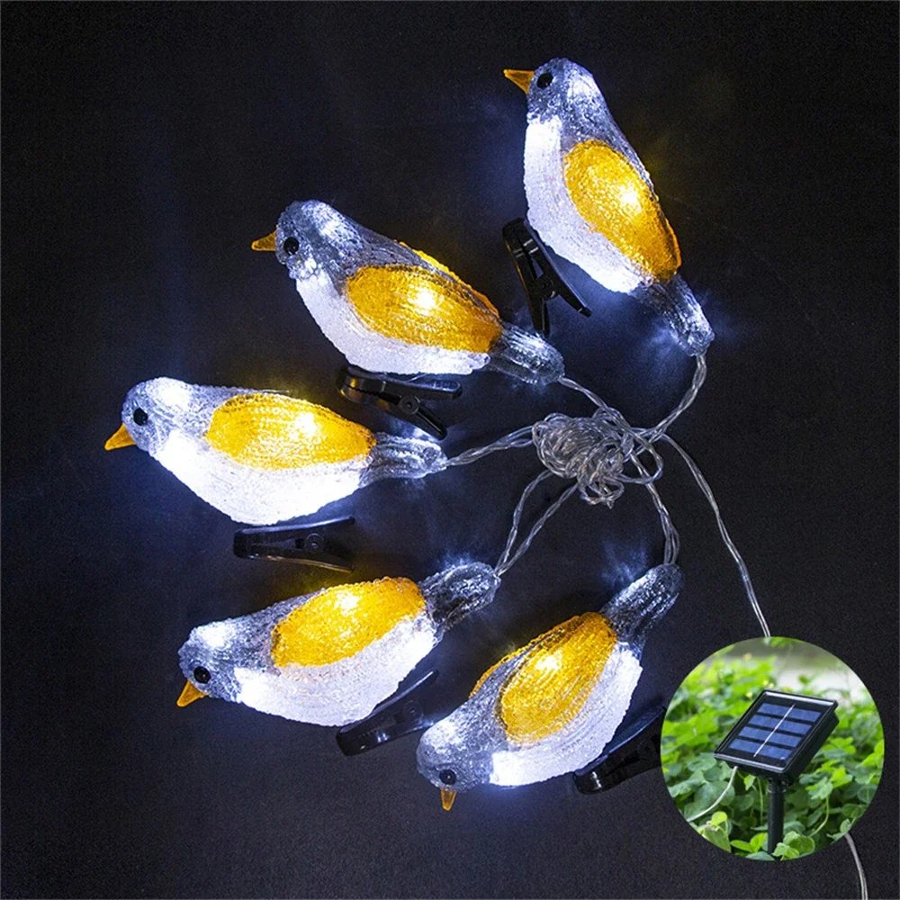5 LEDs Waterproof Acrylic Bird Garland Lights USB Battery Solar Powered Fairy Lamp for Garden Landscape Tree Decoration Lantern