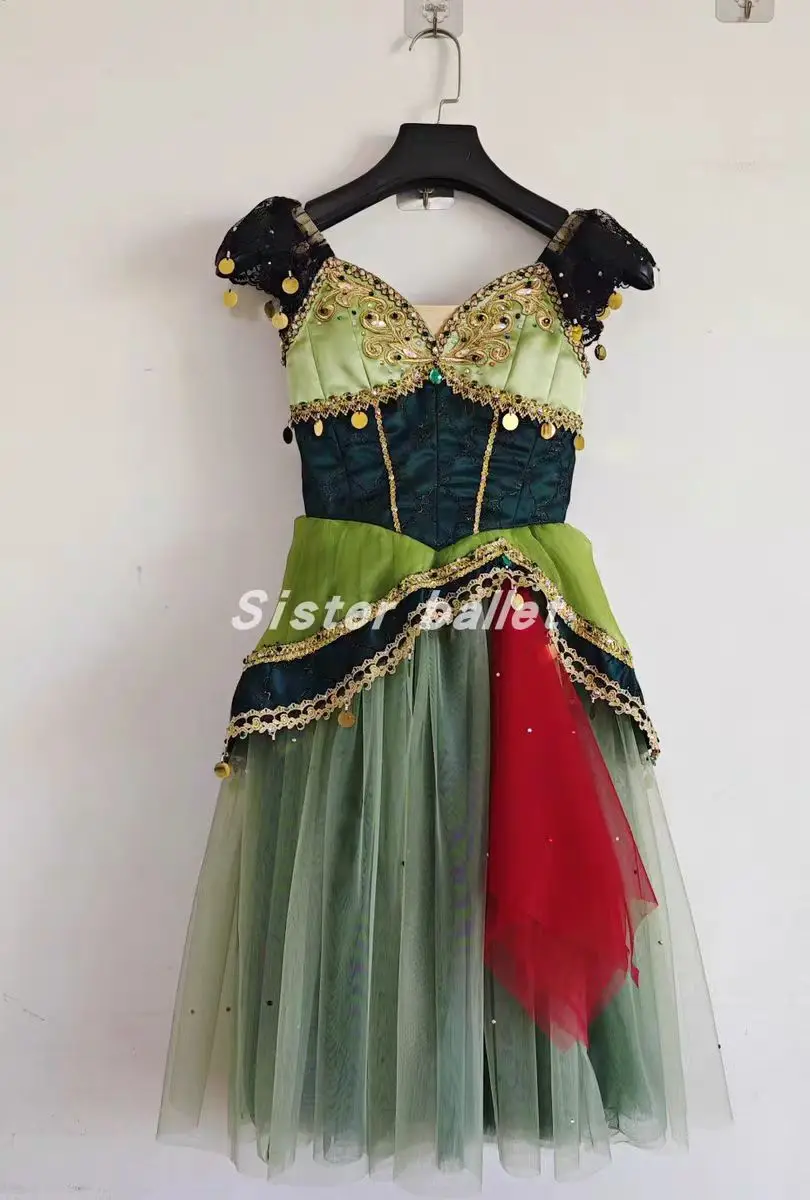 2024 New Ballet competition dress Custom dance dress Esmirada Variation dress hand inspired green swing dress