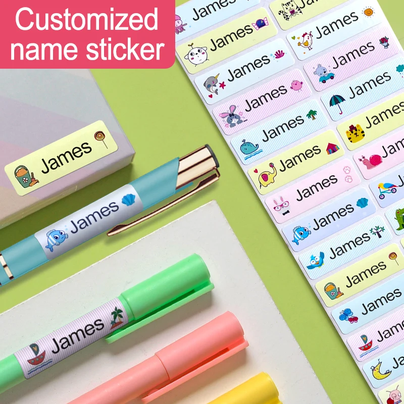 

Customizable Name Stickers for Kids Stationery Set, Tumblers & Accessories-Waterproof Decals with Colorful Patterns For Supplies