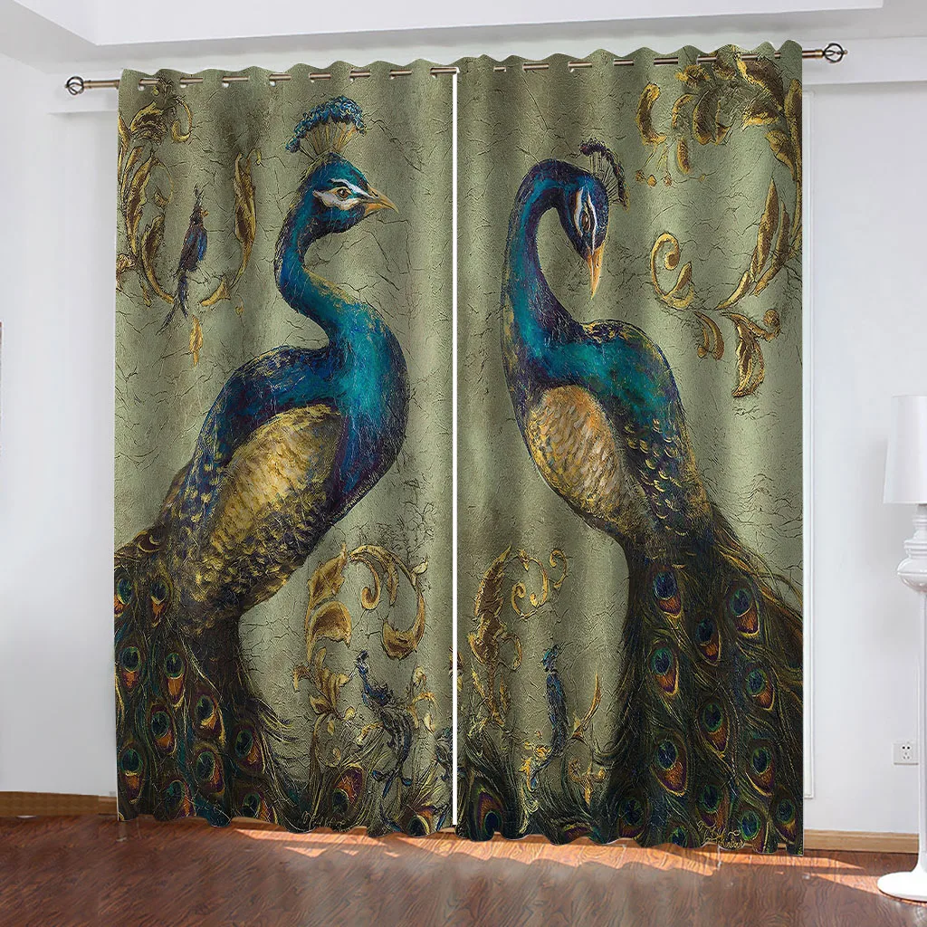 Customized Curtains For Bedroom Cameo Peacock Print Luxury Window Curtains For Living Room Printed Curtain For Home Decor Treat