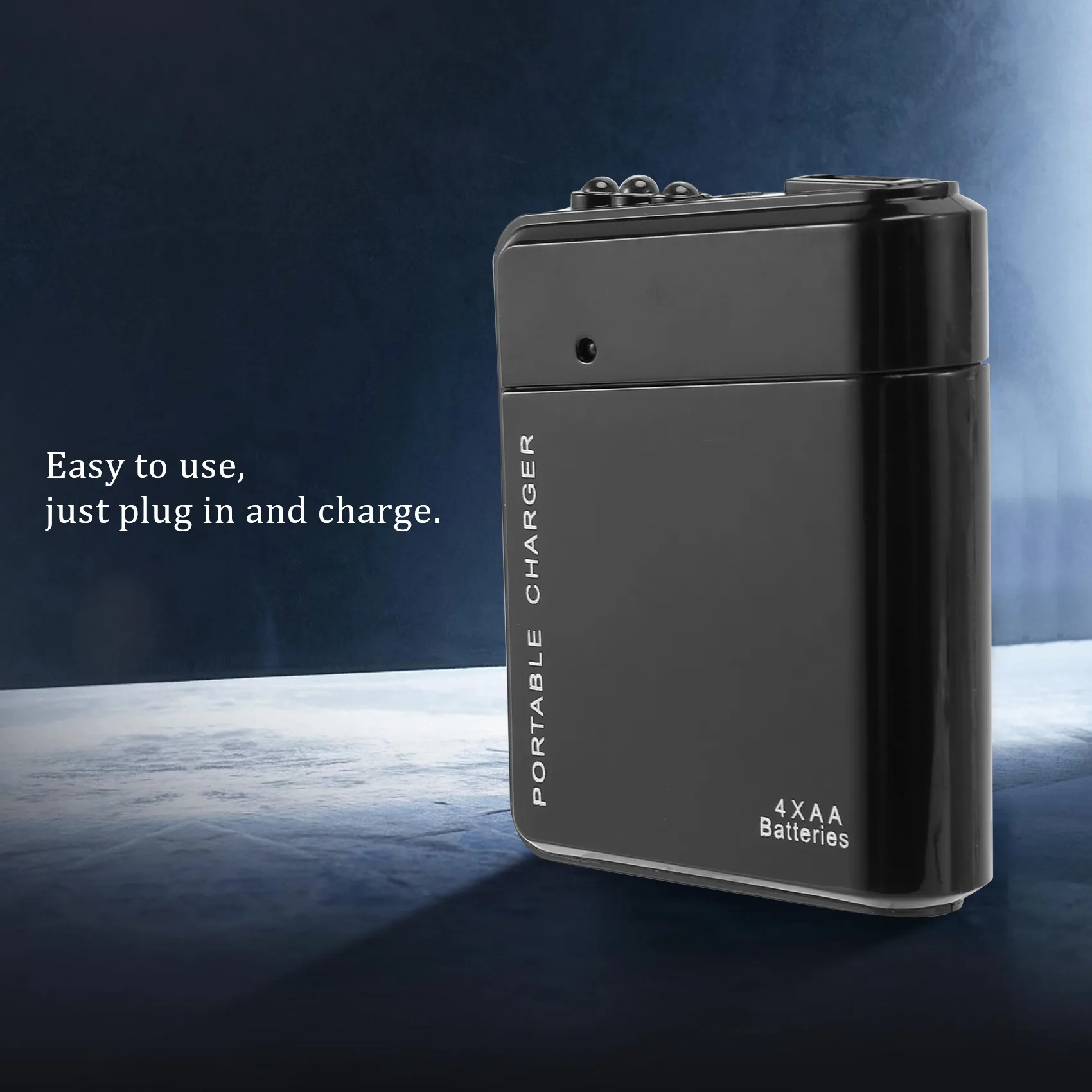 Chargeur d'alimentation de secours portable noir, batterie 4X AA, USB pour téléphone portable