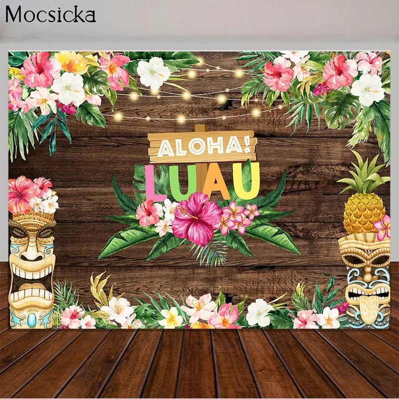 

Aloha Luau Birthday Photography Backdrops Tropical Green Leaf Flowers Photo Background Cake Table Decor Banner Photo Props