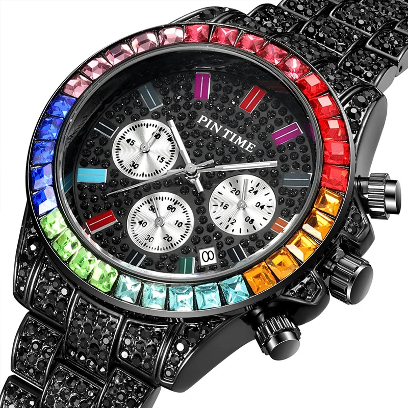 PINTIME New Men Watch European And American Fashion Trend Hip Hop Style Waterproof Six Pin Design Fashion Men Quartz Watch