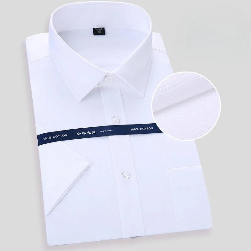 New Men\'s Fashion Pure Cotton Business Dress Shirts For Man Short Sleeved Shirt White Classic Social Casual Slim Fit Shirt 8XL