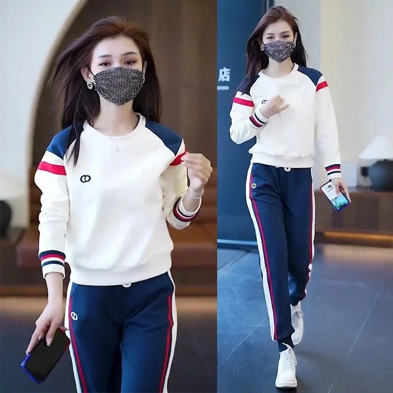 Korean Loose 2 Piece Sets Women Outfits O Neck Short Sweatshirt Tracksuit Casual Jogger Pants Conjuntos Para Mujeres 2 Piezas