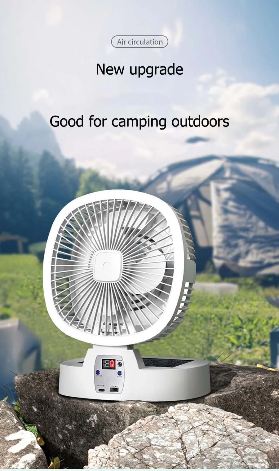 New Outdoor Camping Fan 5000mAh Solar Rechargeable Wireless Portable Desktop Electric Fan   Ventilador energy camping light