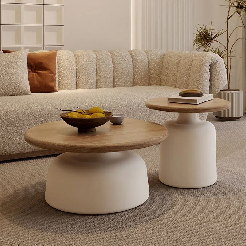 

Low White Round Coffee Tables Modern Design Wood Floor Minimalist Nordic Coffee Table Living Room Mesita Auxiliar Furniture