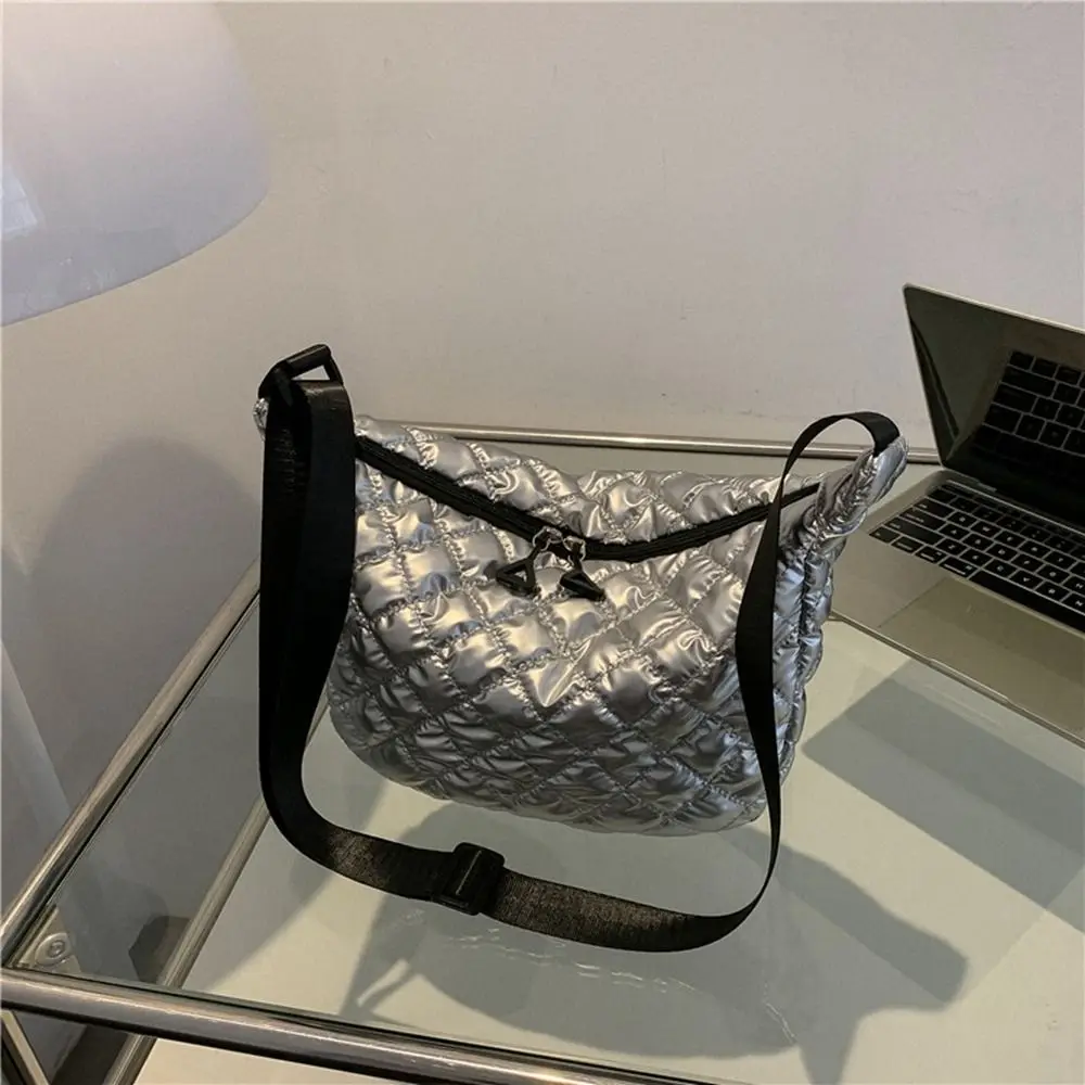 Space Cotton Shoulder Bag Simple Square Bag Lattice Pattern Shoulder Bag for Women All-match Cloth Handbag Girls