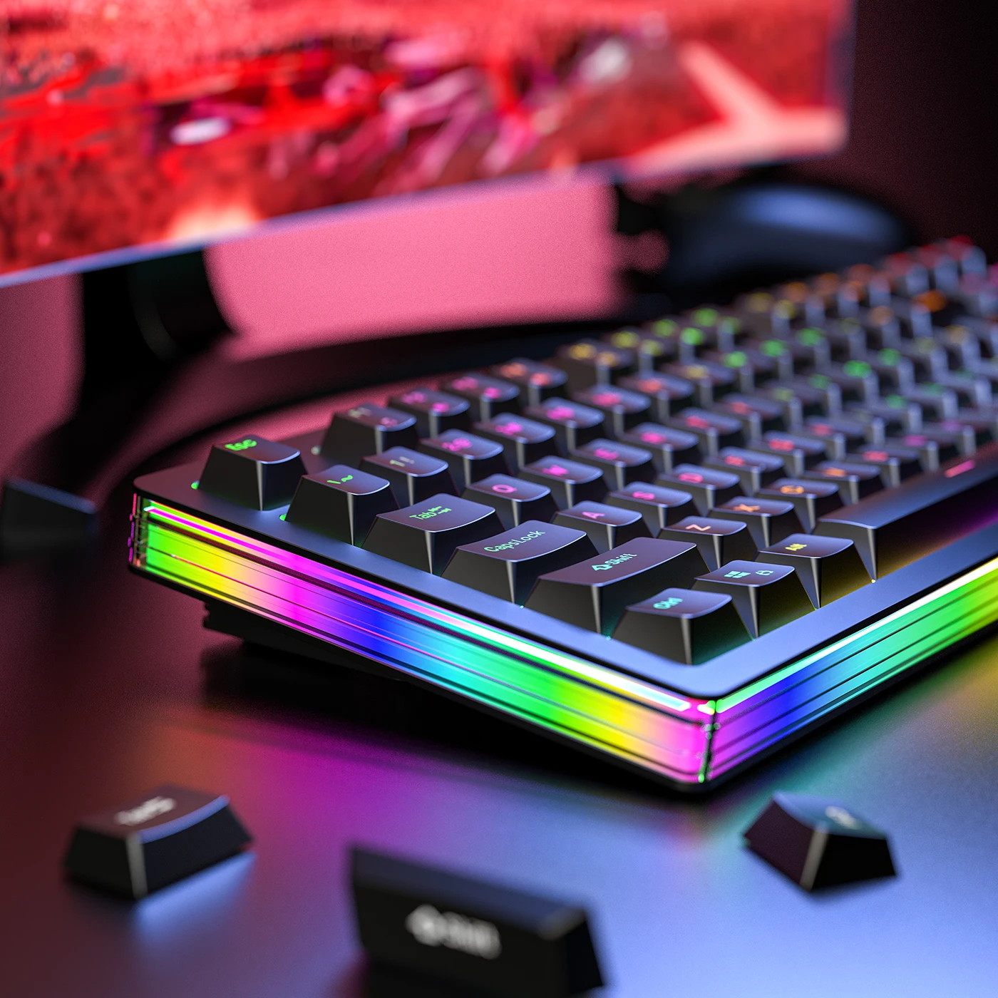 Nuovo di zecca originaleNew Metallo 75% Tastiera meccanica Interruttore verde Copritasti PBT Hot Swapable 87 tasti Wired RGB Retroilluminato Gaming Keyb