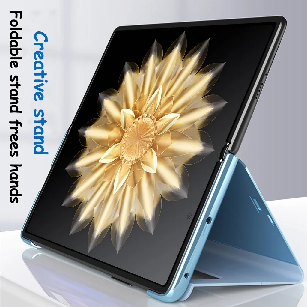 Case For Honor Magic V2 Electroplating mirror magnetic suction leather flap free answering intelligent sleep protection cover