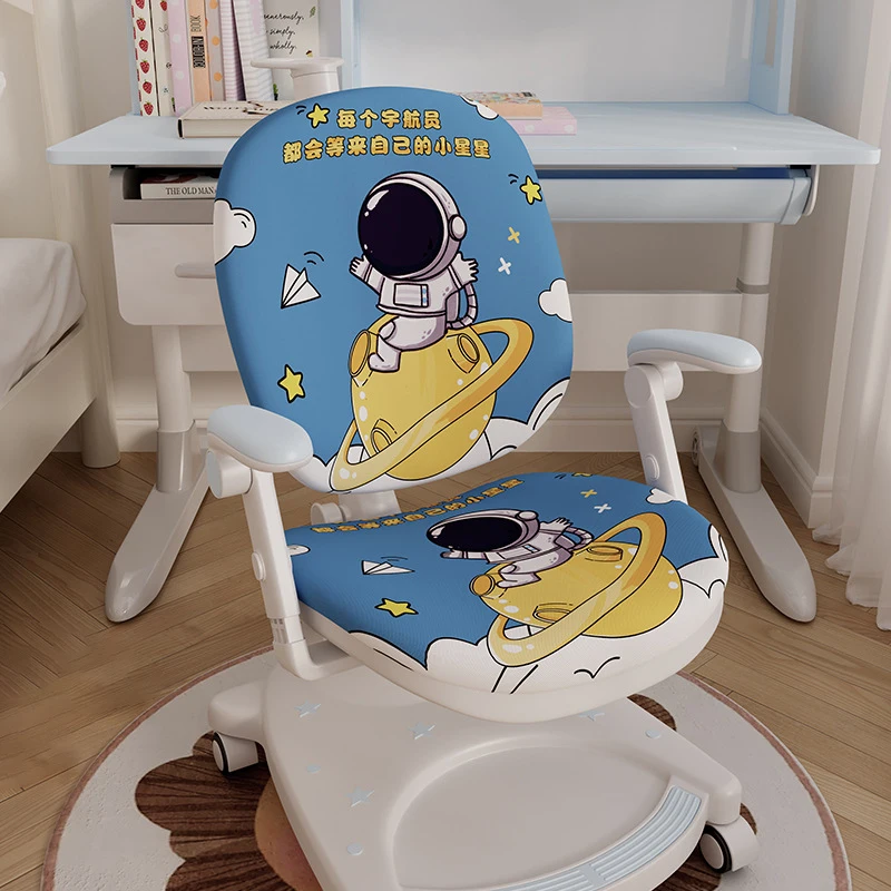 Kids Learning Chair Cover Double-back Stretch Elastic Study Computer Chair Slipcover Cartoon Printing Protect Cover