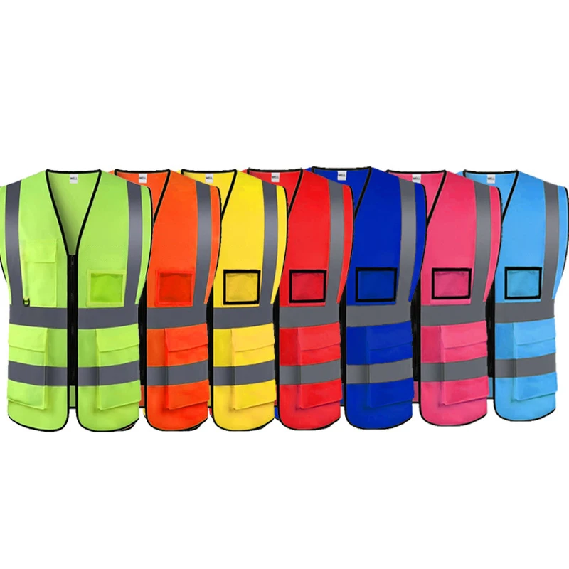 ジッパーとポケット付きの反射安全ベスト、hi-vis、建設作業服