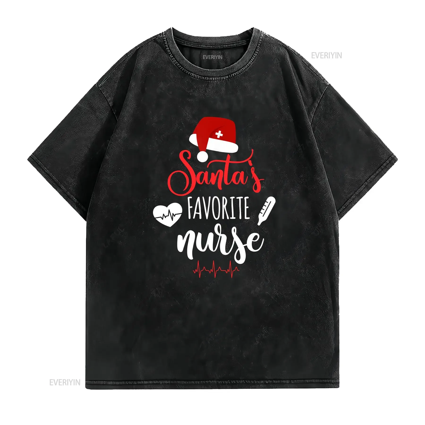 Nurse Christmas Santa's Favorite Xmas Scrub Top T Shirt S 5XL vintage Washed Comfortable Slightly Versatile homme Unisex Casual