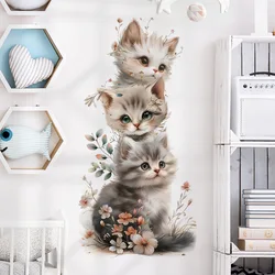 Cute Cat Child Wall Stickers For Baby Room Decoration Wall Decor Bathroom Decoration Bedroom Accessories Adhesive Vinyl Wall