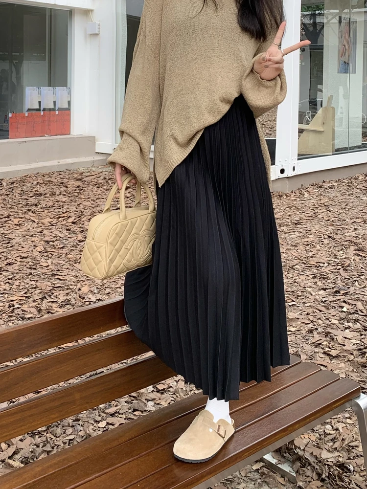 A-Line Skirt Midi - Wollener A-Linien-Midirock für Damen, Herbst-Winter, Übergröße,