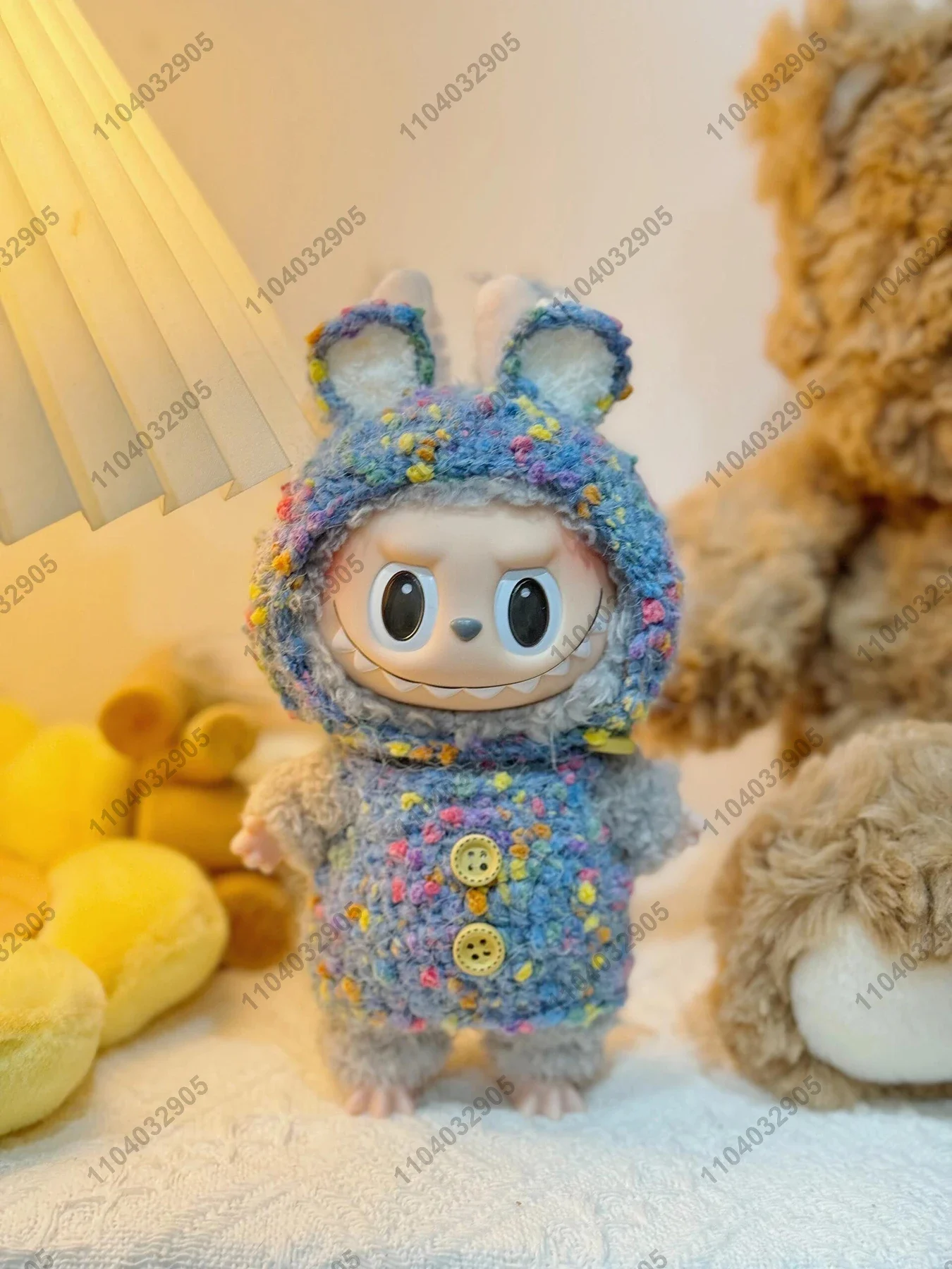 Labubu The Monster Sesame Bean Wooly Costume Doll Clothes Original Replica 1:1 Vinyl Plush Doll Action Figure Bag Charm Pendant