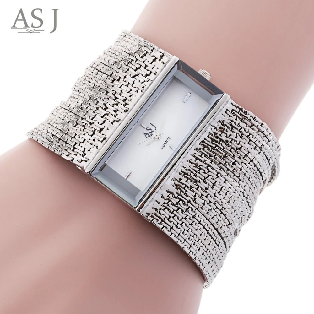 ASJ Women Quartz Watch Water Resistance Rectangle Dial Twining Chain Strap Bracelet Watch