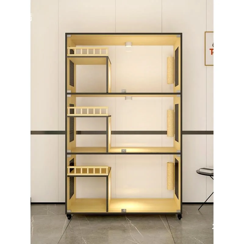 Pet store cat display cabinet double-sided glass solid wood cat cage breeding cabinet pet foster cage household three-layer