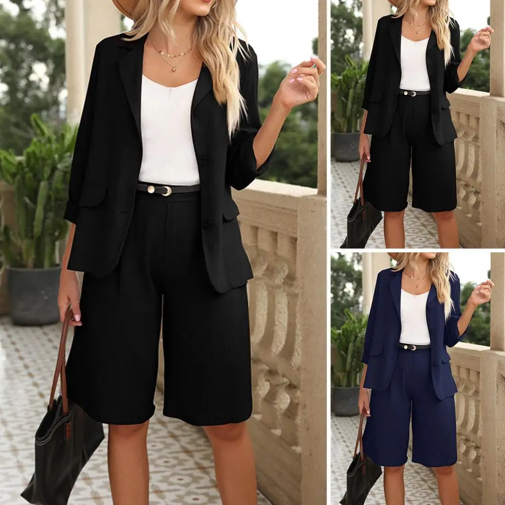 Formal Blazer Shorts Suit Knee Length Pants Women Business Outfit Cardigan Plus Size Lady Coat Shorts Set Daily Wear