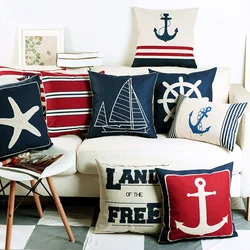45x45cm nautical navy blue nautical shell starfish pillow ocean cushion cover sofa bay window cushion home decoration pillowcase