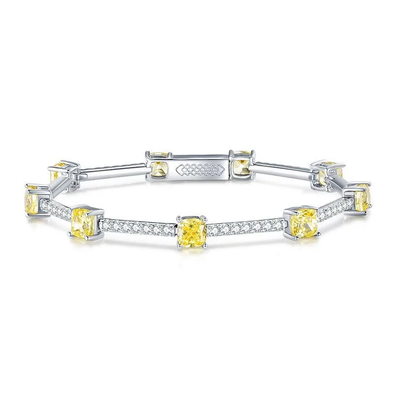 S925 Silver Bracelet High Carbon Diamond 5 * 5 Yellow Diamond Ice Cut Bracelet Women's Minimalist Fine Bracelet Jewelry