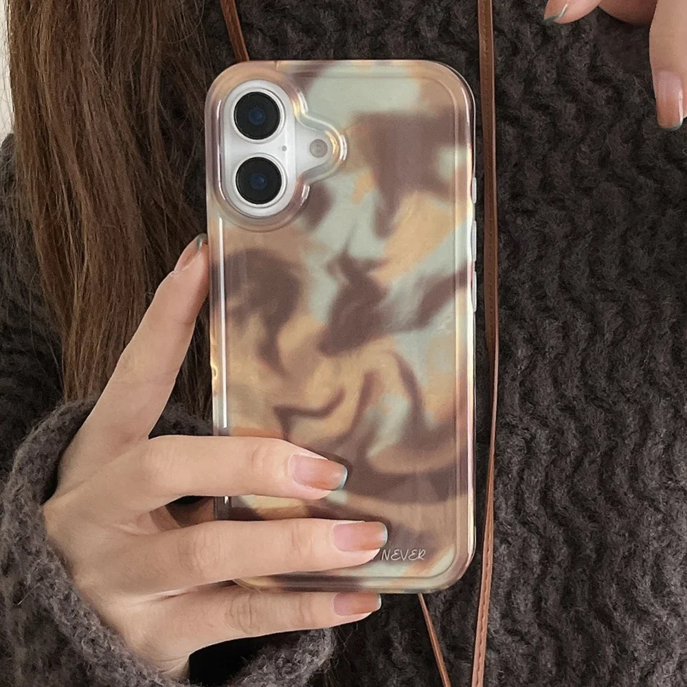 Amber Stitching Contrast Color Phone Case for IPhone 16 15 14 13 12 11 Mini Pro Max X XR XSMax 8 Plus Glacier Pattern Soft Cover