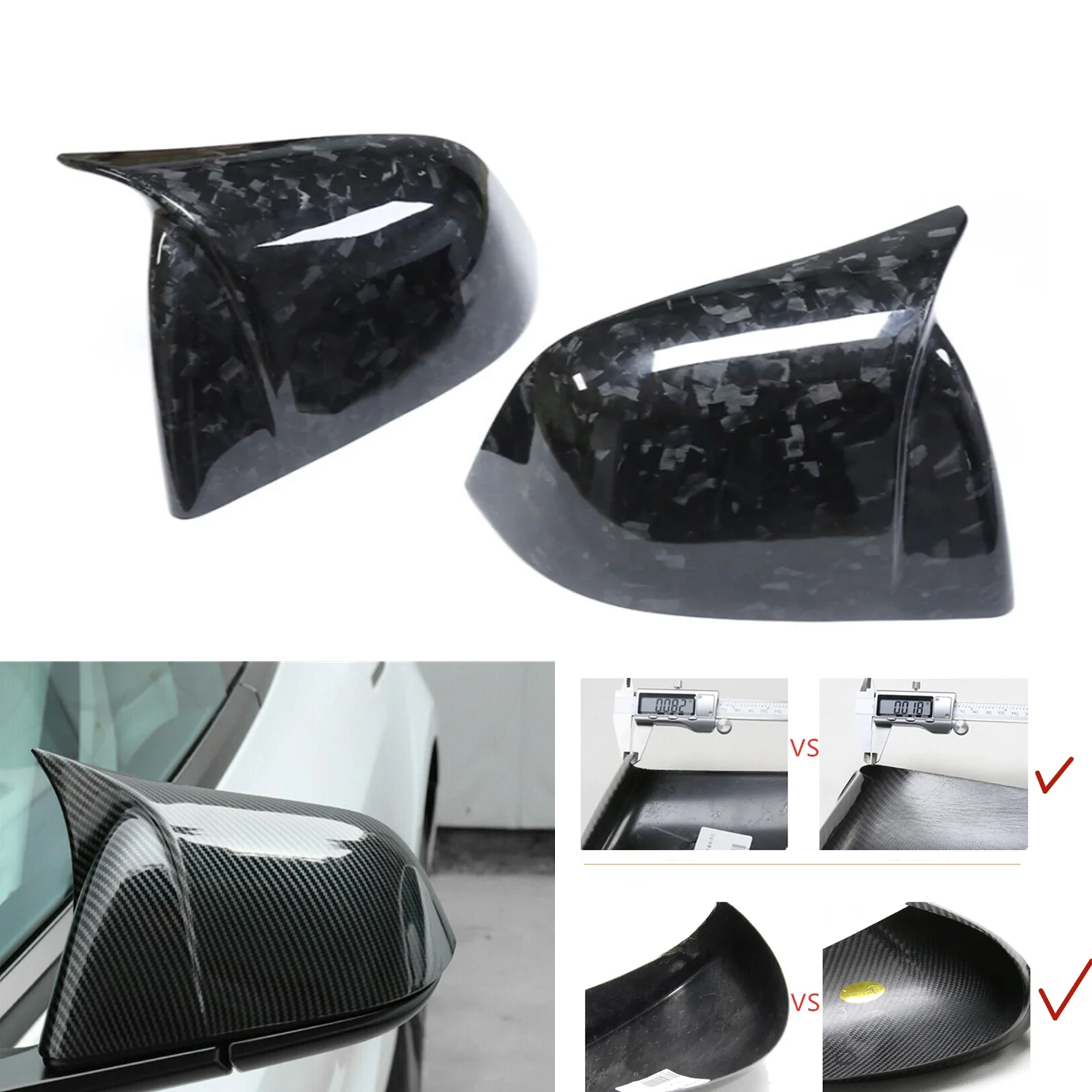 For  Model Y 2020 2021 2022 2023 Mirror Cover Add On Forged Carbon Fiber Car Exterior Rearview Reverse Shell Rear View Caps