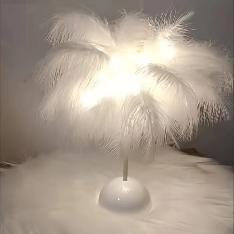 LED Warm Small Table Lamp Nordic Romantic Feather Table Lamp Wedding Room Girl Bedroom Decor Bedside Night Lights Reading Lights