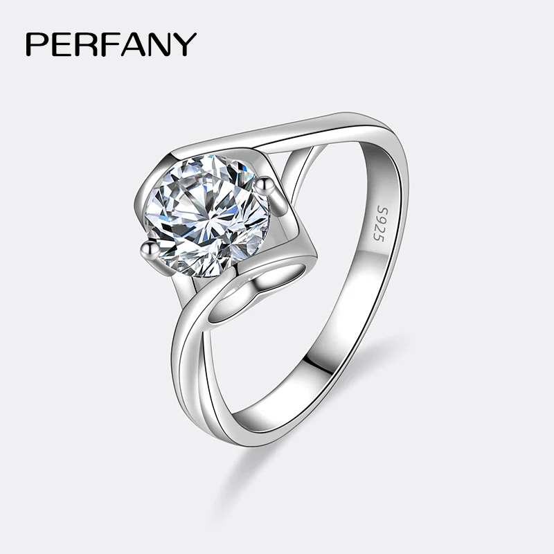 PERFANY 0.5/1CT Moissanite Engagement Ring for Women S925 Pure Silver Angel Kiss Laboratory Certified Diamond Wedding Jewelry