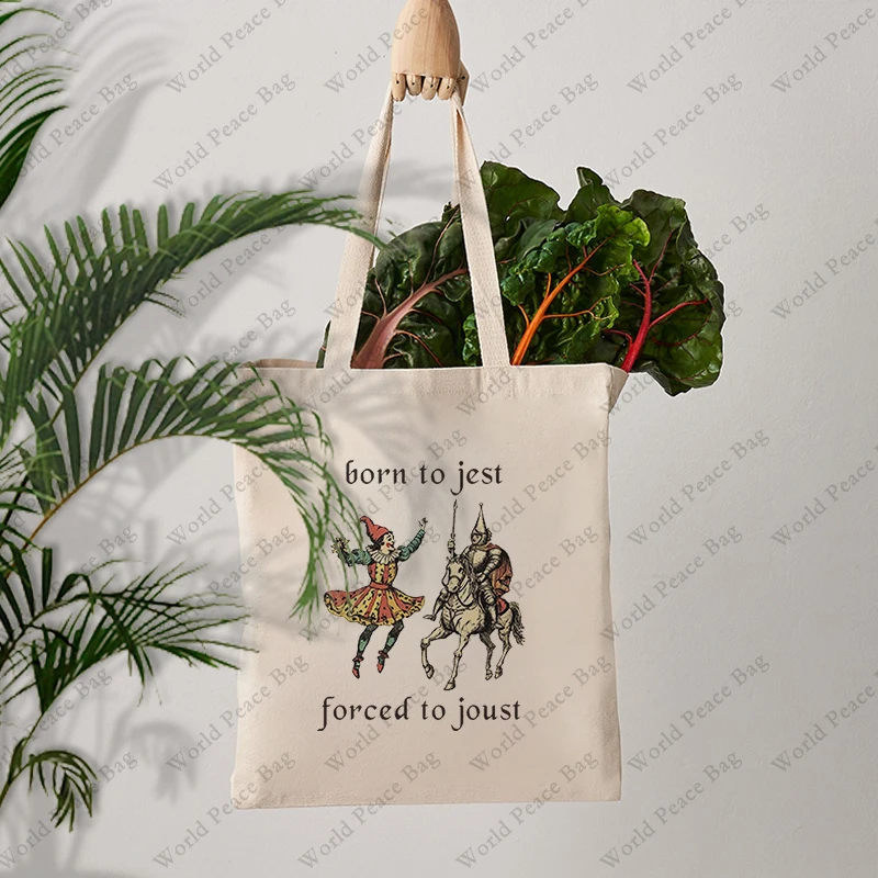 1 pc Born to Jest Forced to Joust pattern Tote Bag Canvas Shoulder Bag For Travel Daily Commute Women\'s Reusable Shopping Bag