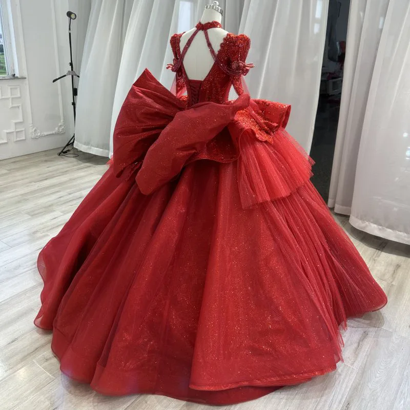 Wine red v collar bride's wedding dress