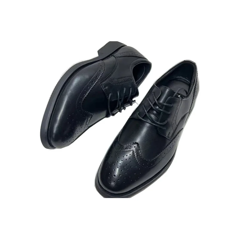 YIGER Men's Oxford Shoes Men's Black Brogue shoes New Genuine Leather Business shoes Top layer Cowhide Japanese and Korean Style