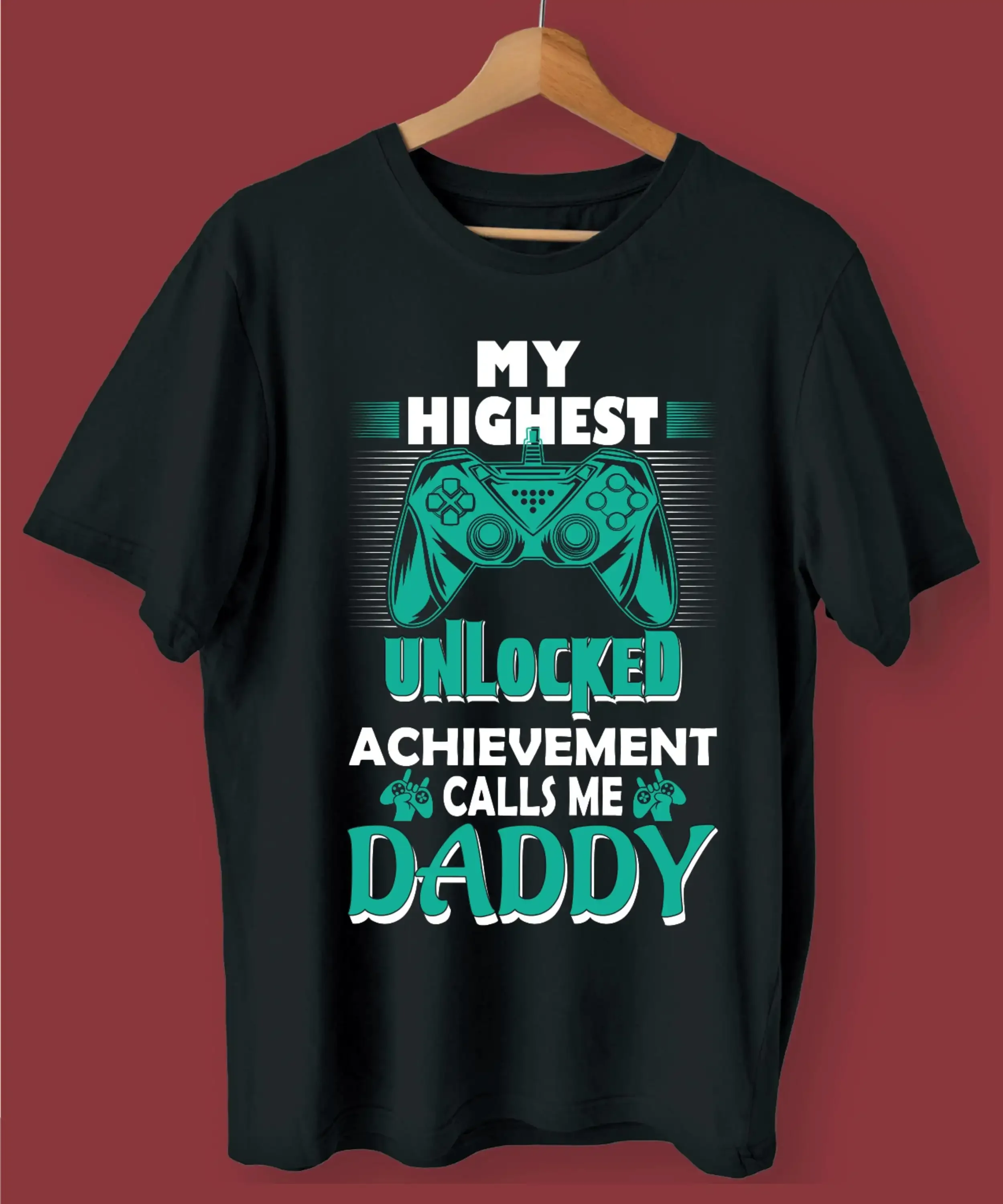 Mens My Highest Unlocked Achievement Calls Me Daddy Gamer Dad T Shirt Video Game Best Apparel Crew