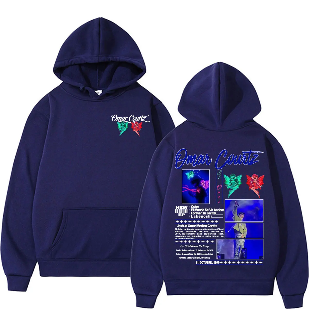 Omar Courtz Por Si Manana No Estoy Tour Merch Hoodies Herren Damen Mode Ästhetik Hip Hop Sweatshirts Lässiger Gemütlicher Fleece-Hoodie – Detail 3