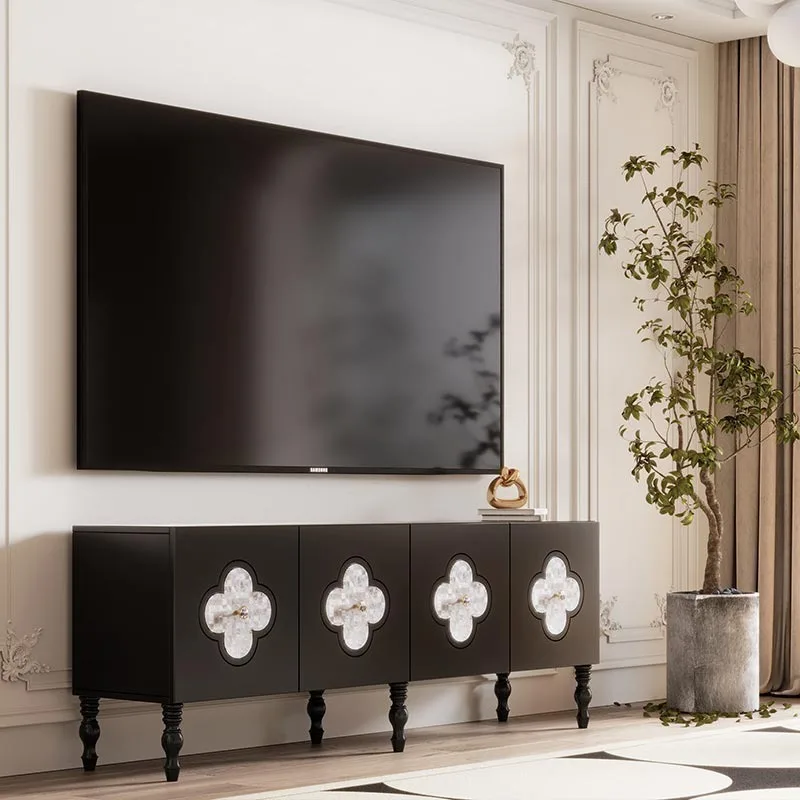 French four-leaf clover TV cabinet simple and creative small apartment black audio-visual