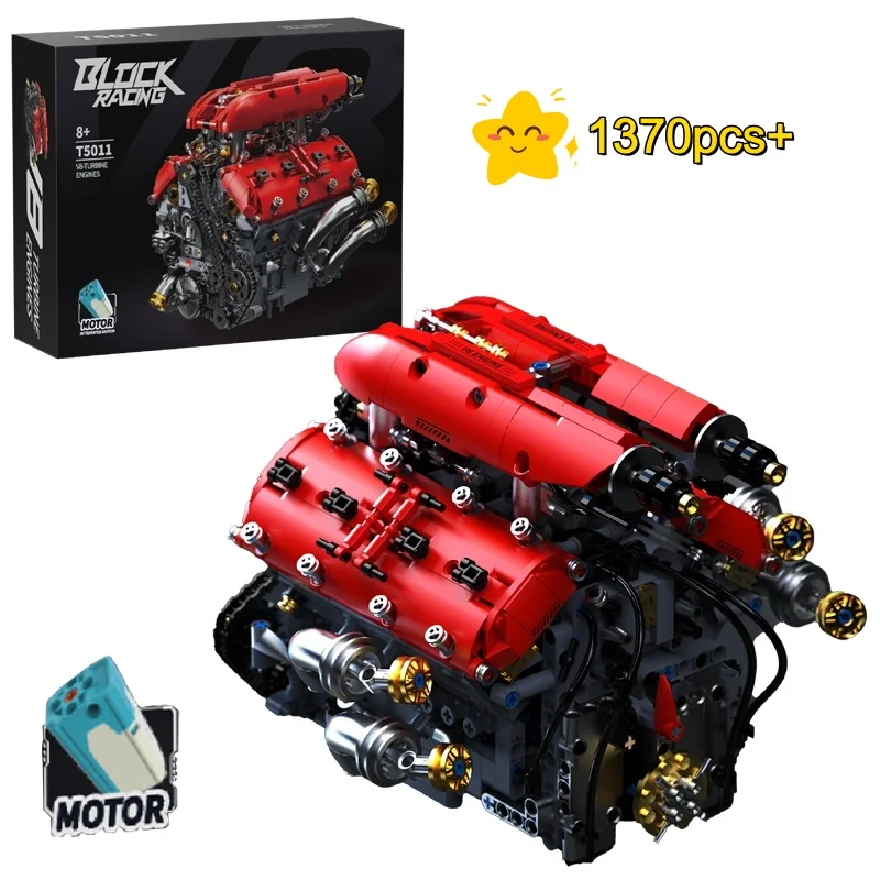 

FUNXINEE V8 Turbo Engine, строительные блоки, модель, моторизованный механический набор, сделай сам, украшение для рабочего стола, Рождественский подарок для взрослых и детей