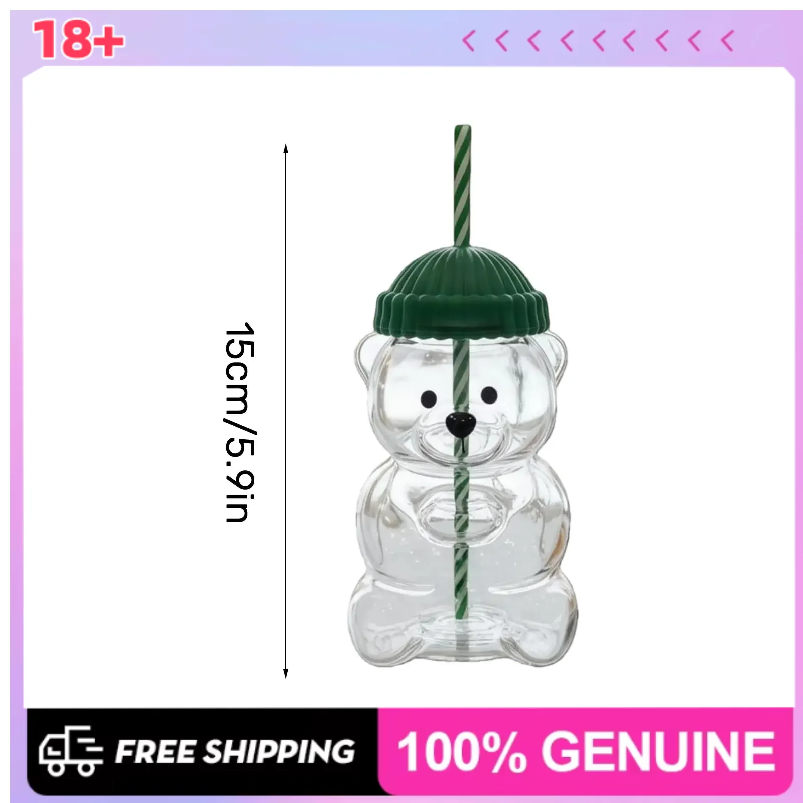 

Christmas Bear Glass Cup With Lid - Adorable Transparent Tumbler With Reusable Straw, Perfect Holiday Gift For Teens