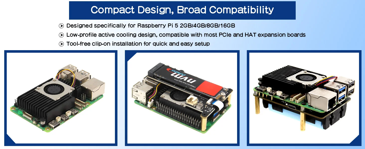 Geekbord Active Cooler para Raspberry Pi 5, disipador térmico Armor con ventilador de refrigeración (H505)