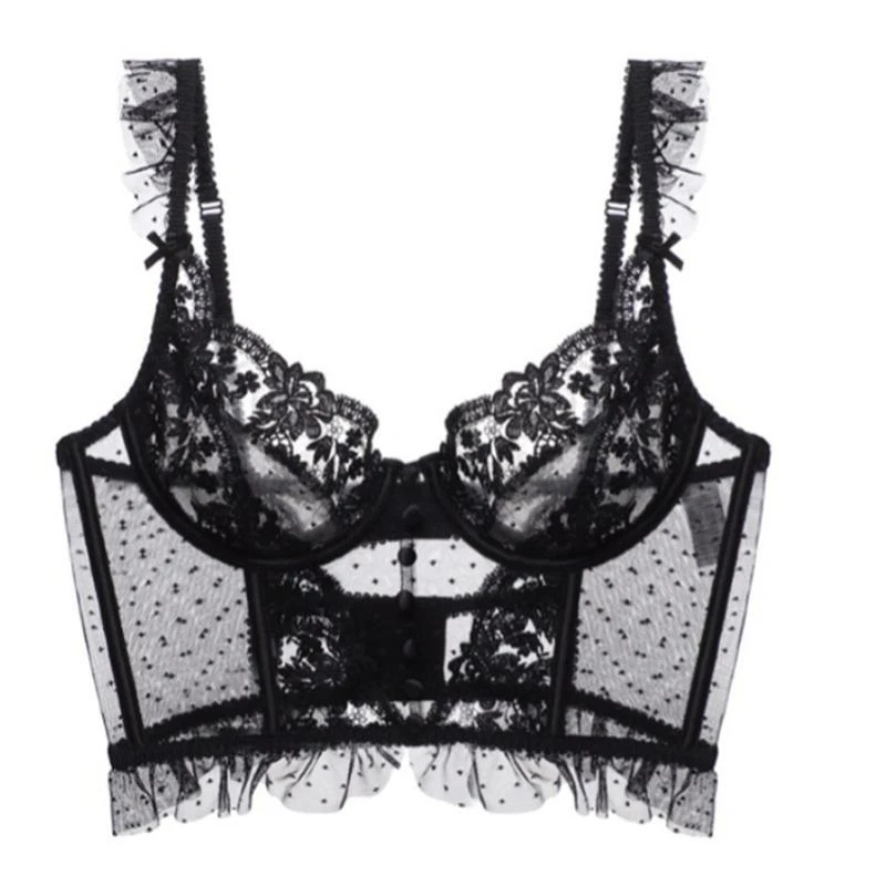 q22d-donna-stile-francese-increspature-in-pizzo-reggiseno-bustier-push-up-corsetto-sfoderato-canotta-bottoni-spaghetti