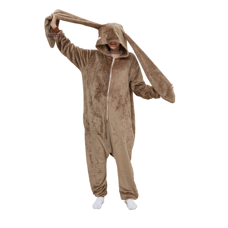 Halloween Cosplay Costume Women Onesies Rabbite Kigurumi Flannel Footed Pajamas Animals One-piece Costume Christmas Homewear