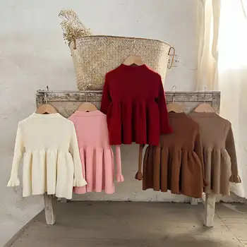 秋季嬰兒女孩洋裝純棉長袖新生兒女童公主裙喇叭袖口針織褶皺幼兒女童洋裝 10 最佳銷售 寶寶生日禮服 - №10