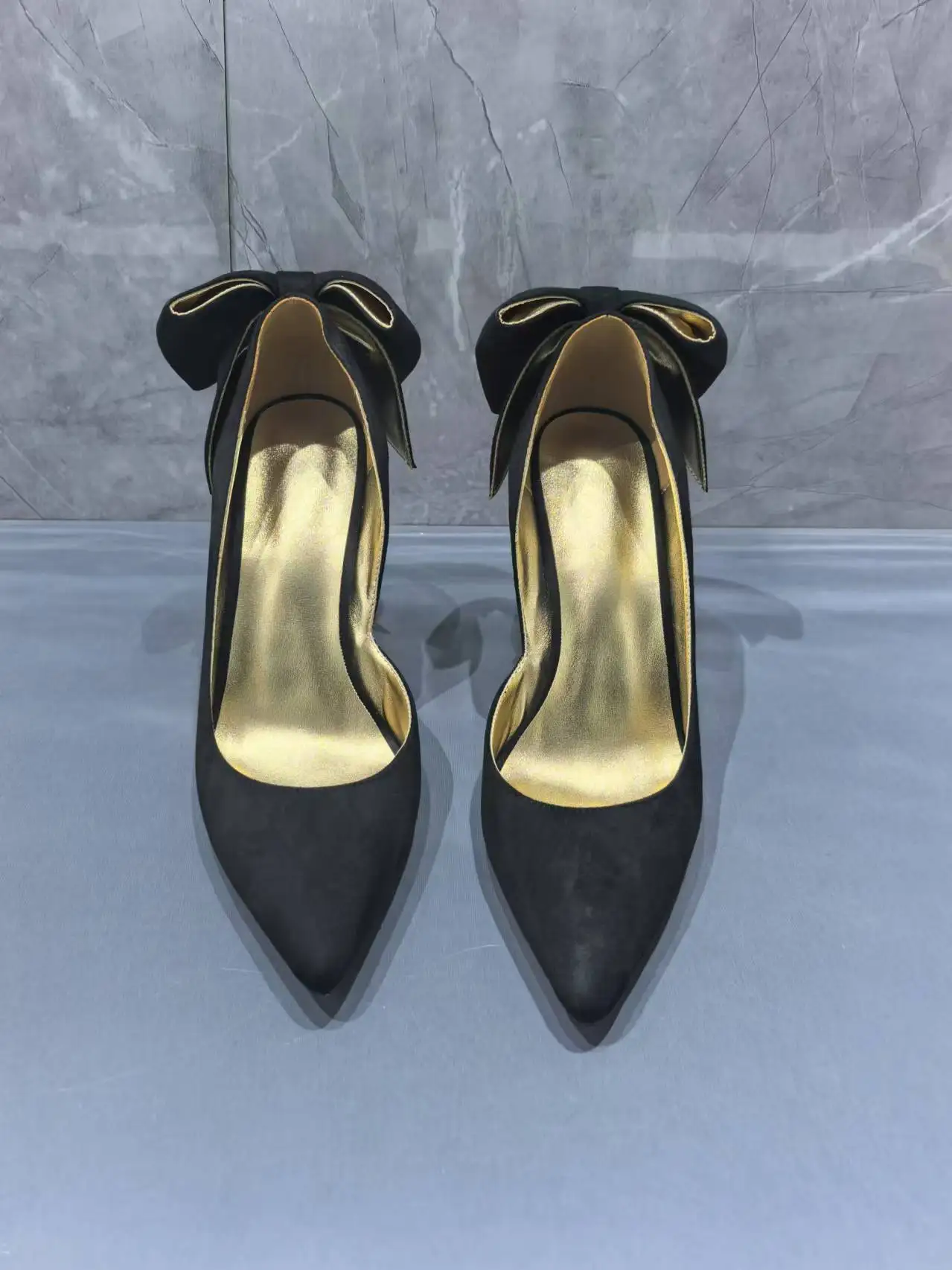 أسود فراشة عقدة النساء مضخات الأحمر وحيد أشار تو الضحلة رقيقة عالية الكعب الانزلاق على الإناث حذا فردي للسيدات حجم كبير مثير Shallo #6